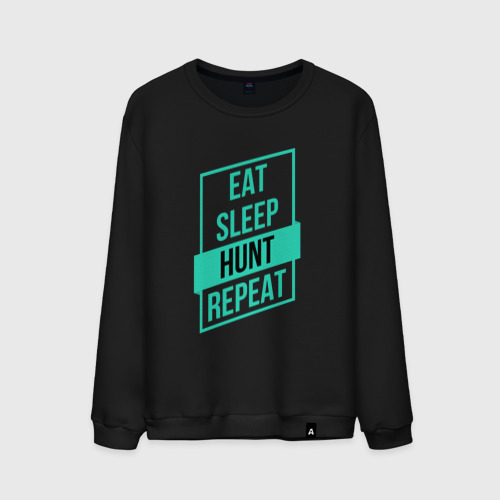 Мужской свитшот хлопок Eat, Sleep, HUNT, Repeat, цвет черный