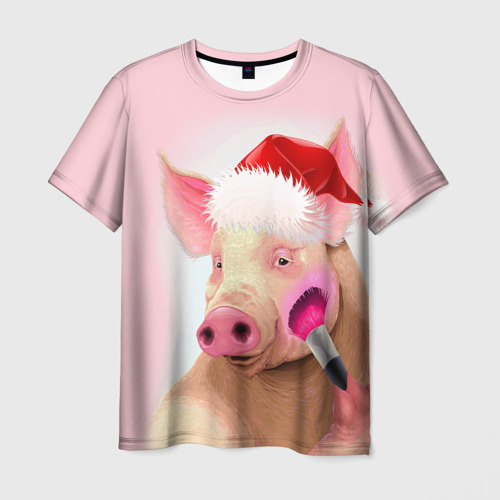 Мужская футболка 3D Новогодняя свинья, цвет 3D печать