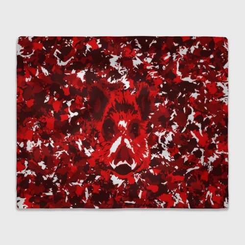 Плед 3D с принтом Краснобелый камуфляж с кабаном, вид спереди #2