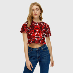 Женская футболка Crop-top 3D Краснобелый камуфляж с кабаном - фото 2