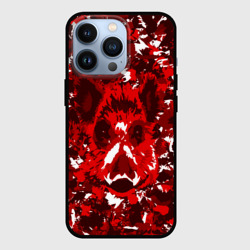 Чехол для iPhone 13 Pro Краснобелый камуфляж с кабаном
