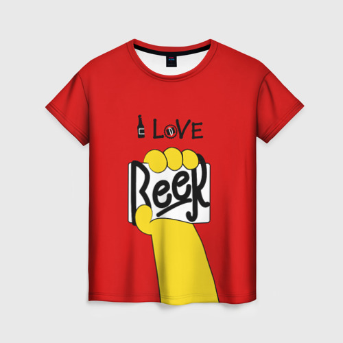 Женская футболка 3D с принтом I love Beer, вид спереди #2