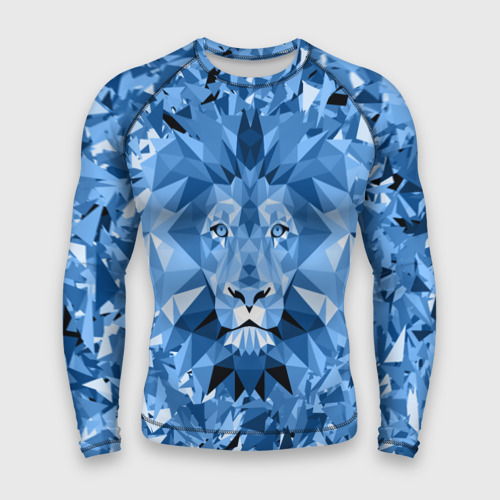 Мужской рашгард 3D с принтом Сине-бело-голубой лев, вид спереди #2