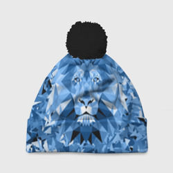 Шапка 3D c помпоном Сине-бело-голубой лев