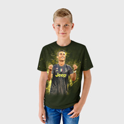 Футболка с принтом Ronaldo juve sport для ребенка, вид на модели спереди №2. Цвет основы: белый