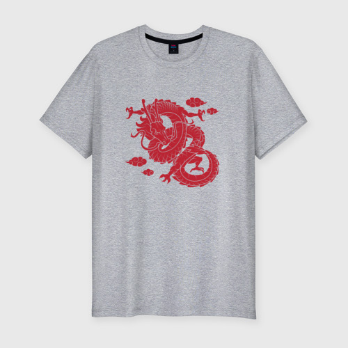 Мужская футболка хлопок Slim с принтом Красный дракон, вид спереди #2