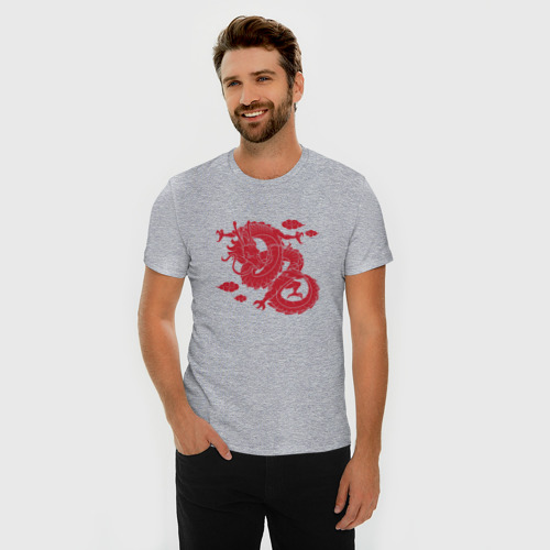 Мужская футболка хлопок Slim с принтом Красный дракон, фото на моделе #1