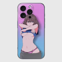 Чехол для iPhone 16 Pro силиконовый с защитой камеры Anime girl задирает футболку