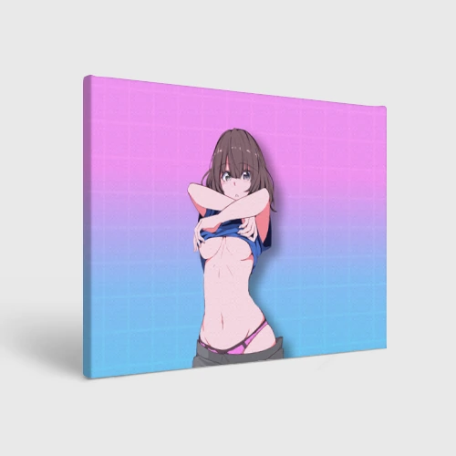 Холст прямоугольный Anime girl задирает футболку