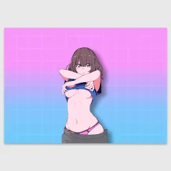 Поздравительная открытка Anime girl задирает футболку