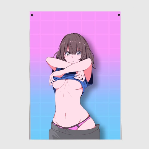 Постер Anime girl задирает футболку
