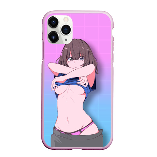 Чехол для iPhone 11 Pro матовый Anime girl, цвет розовый