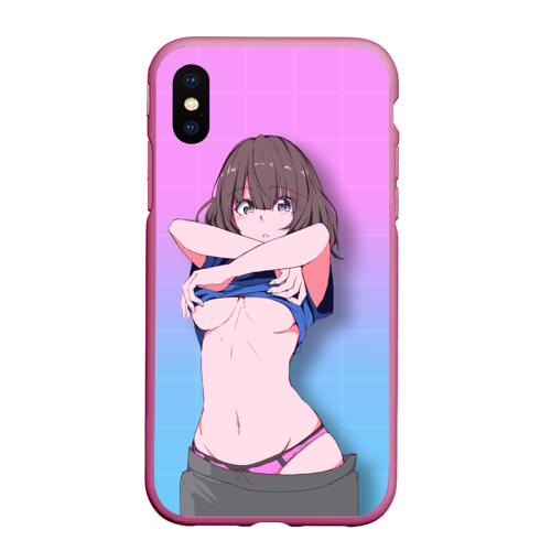 Чехол для iPhone XS Max матовый Anime girl, цвет малиновый