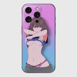 Чехол для iPhone 15 Pro силиконовый с защитой камеры Anime girl задирает футболку