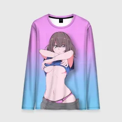Мужской лонгслив 3D Anime girl задирает футболку