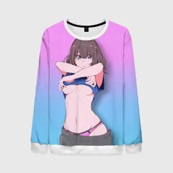 Мужской свитшот 3D Anime girl задирает футболку