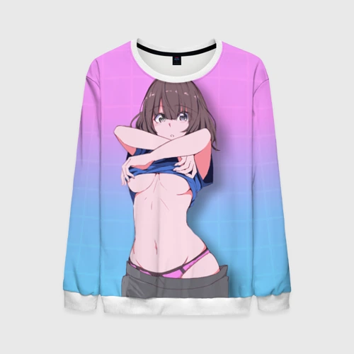 Мужской свитшот 3D Anime girl задирает футболку