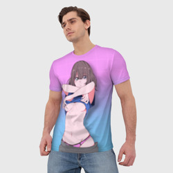 Мужская футболка 3D Anime girl задирает футболку - фото 2