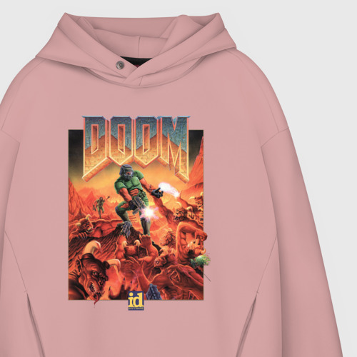 Мужское худи Oversize хлопок Doom, цвет пыльно-розовый - фото 4