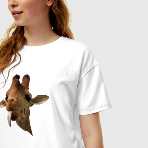 Женская футболка хлопок Oversize LowPoly Жираф, цвет белый - фото 3