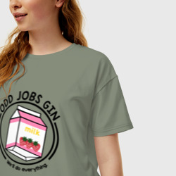 Женская футболка хлопок Oversize Strawberry Milk Odd Jobs Gin - фото 2