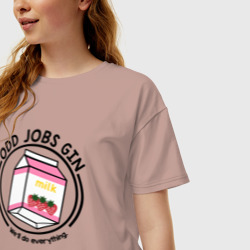 Женская футболка хлопок Oversize Strawberry Milk Odd Jobs Gin - фото 2