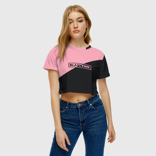 Женская футболка Crop-top 3D Black Pink, цвет 3D печать - фото 3