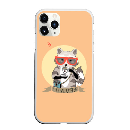 Чехол для iPhone 11 Pro Max матовый Енот и кофе Фото 01 Чехол для iPhone 11 Pro Max матовый Енот и кофе Фото 01
