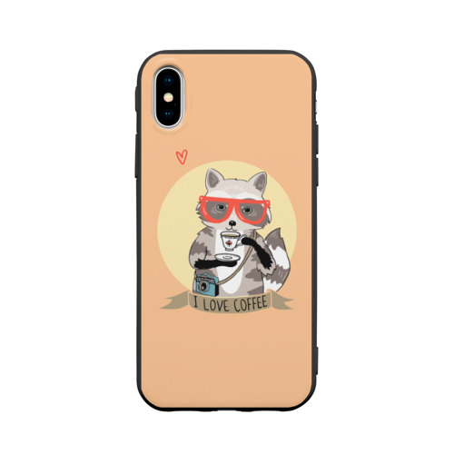Чехол для iPhone X матовый Енот и кофе Фото 01 Чехол для iPhone X матовый Енот и кофе Фото 01
