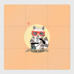 Магнитный плакат 3Х3 Енот и кофе