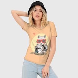 Женская футболка 3D Slim Енот и кофе - фото 2
