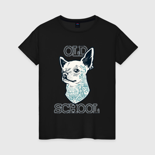 Женская футболка хлопок Old school Chihuahua, цвет черный