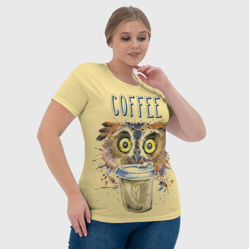 Женская футболка 3D Сова и кофе, цвет 3D печать - фото 6