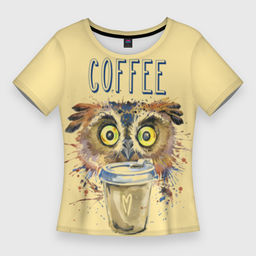 Женская футболка 3D Slim Сова и кофе, цвет 3D печать
