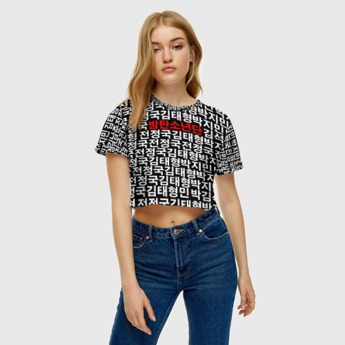 Женская футболка Crop-top 3D BTS состав, цвет 3D печать - фото 3