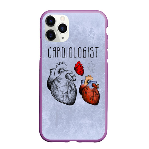 Чехол для iPhone 11 Pro Max матовый Сердце и кардиолог, цвет фиолетовый