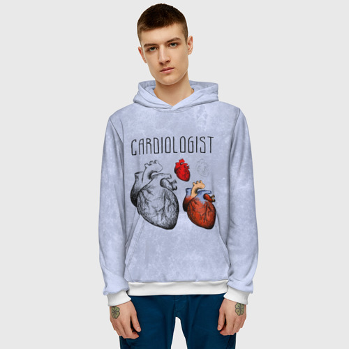 Мужская толстовка 3D Сердце и кардиолог, цвет белый - фото 3