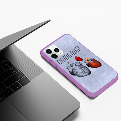 Чехол для iPhone 11 Pro Max матовый Сердце и кардиолог, цвет фиолетовый - фото 5