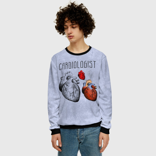 Мужской свитшот 3D Сердце и кардиолог, цвет черный - фото 3
