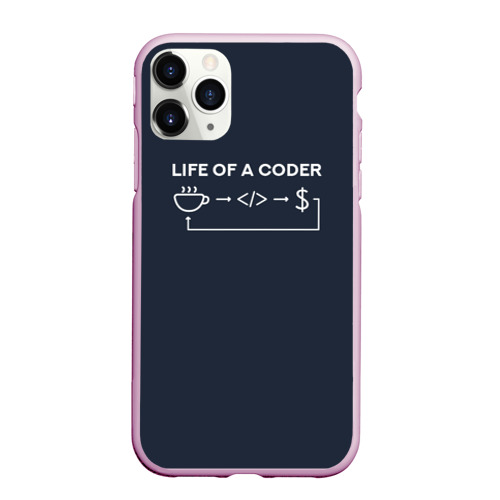 Чехол для iPhone 11 Pro Max матовый Life of a coder, цвет розовый