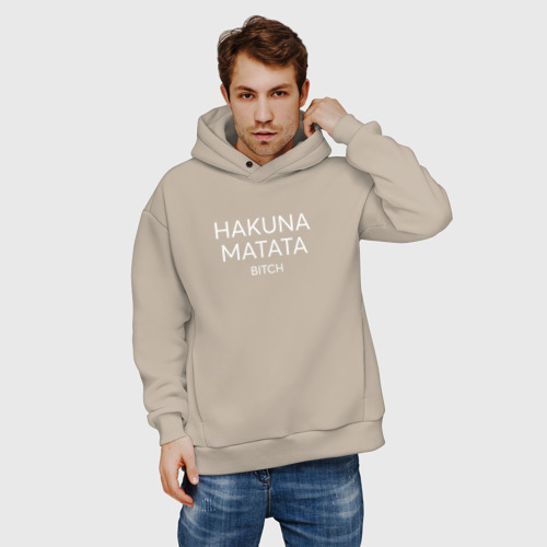 Мужское худи Oversize хлопок HAKUNA MATATA, цвет миндальный - фото 3