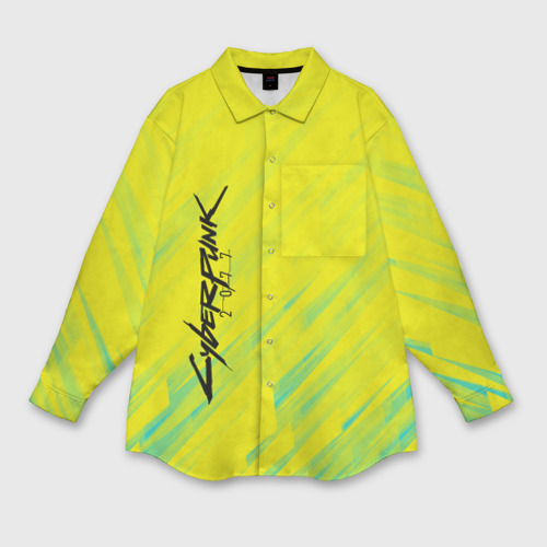 Мужская рубашка oversize 3D Cyberpunk 2077 yellow, цвет белый