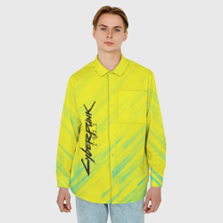 Мужская рубашка oversize 3D Cyberpunk 2077 yellow - фото 2