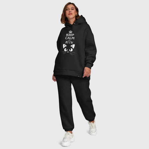 Женский костюм хлопок Oversize Keep calm and meow, цвет черный - фото 6