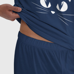 Пижама с принтом Keep calm and meow для мужчины, вид на модели спереди №4. Цвет основы: темно-синий