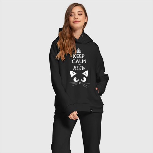 Женский костюм хлопок Oversize Keep calm and meow, цвет черный - фото 2