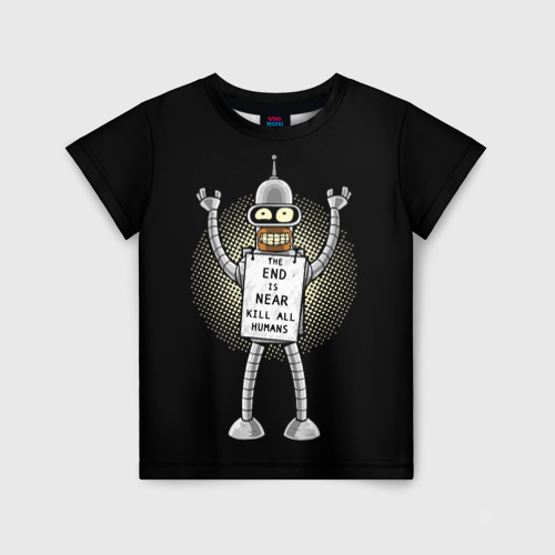 Детская футболка 3D с принтом Kill All Humans, вид спереди #2