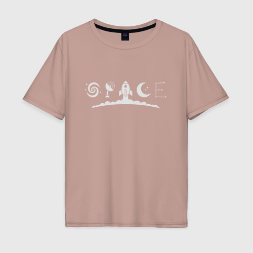 Мужская футболка хлопок Oversize Космос, цвет пыльно-розовый