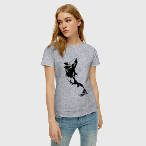 Женская футболка хлопок Чернильный дельфин, цвет меланж - фото 3