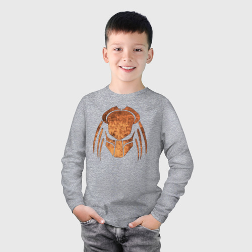 Детский лонгслив хлопок с принтом Хищник эмблема, фото на моделе #1